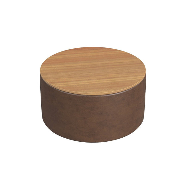 Mesy Storage Ottoman, 30 Inch Round Lift Tray Top, Brown Faux Leather -BM334096