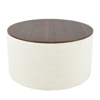 Mesy Storage Ottoman, 30 Inch Round Lift Tray Top, Ivory Woven Fabric -BM334097
