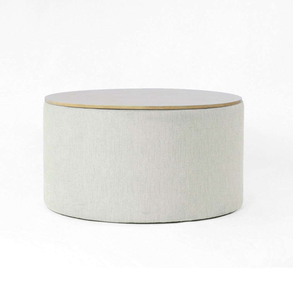 Mesy Storage Ottoman, 30 Inch Round Lift Tray Top, Light Gray Woven -BM334098