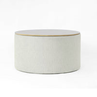 Mesy Storage Ottoman, 30 Inch Round Lift Tray Top, Light Gray Woven -BM334098
