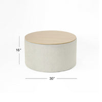 Mesy Storage Ottoman, 30 Inch Round Lift Tray Top, Light Gray Woven -BM334098