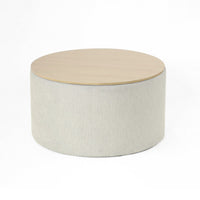 Mesy Storage Ottoman, 30 Inch Round Lift Tray Top, Light Gray Woven -BM334098