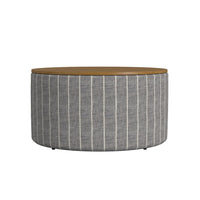 Jena Storage Ottoman, 30 Inch Round Lift Tray Top, Gray Pinstripe -BM334099