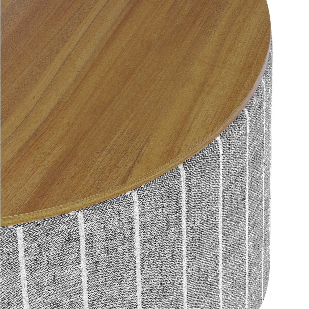 Jena Storage Ottoman, 30 Inch Round Lift Tray Top, Gray Pinstripe -BM334099