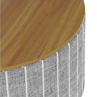 Jena Storage Ottoman, 30 Inch Round Lift Tray Top, Gray Pinstripe -BM334099