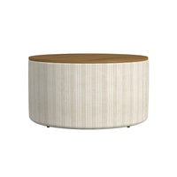 Jena Storage Ottoman, 30 Inch Round Lift Tray Top, Ivory Pinstripes -BM334100