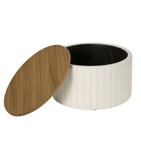 Jena Storage Ottoman, 30 Inch Round Lift Tray Top, Ivory Pinstripes -BM334100