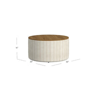 Jena Storage Ottoman, 30 Inch Round Lift Tray Top, Ivory Pinstripes -BM334100