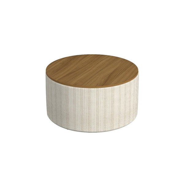 Jena Storage Ottoman, 30 Inch Round Lift Tray Top, Ivory Pinstripes -BM334100