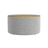 Mesy Storage Ottoman, 30 Inch Round Lift Tray Top, Light Gray Boucle -BM334101
