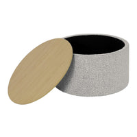 Mesy Storage Ottoman, 30 Inch Round Lift Tray Top, Light Gray Boucle -BM334101