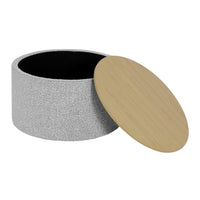 Mesy Storage Ottoman, 30 Inch Round Lift Tray Top, Light Gray Boucle -BM334101