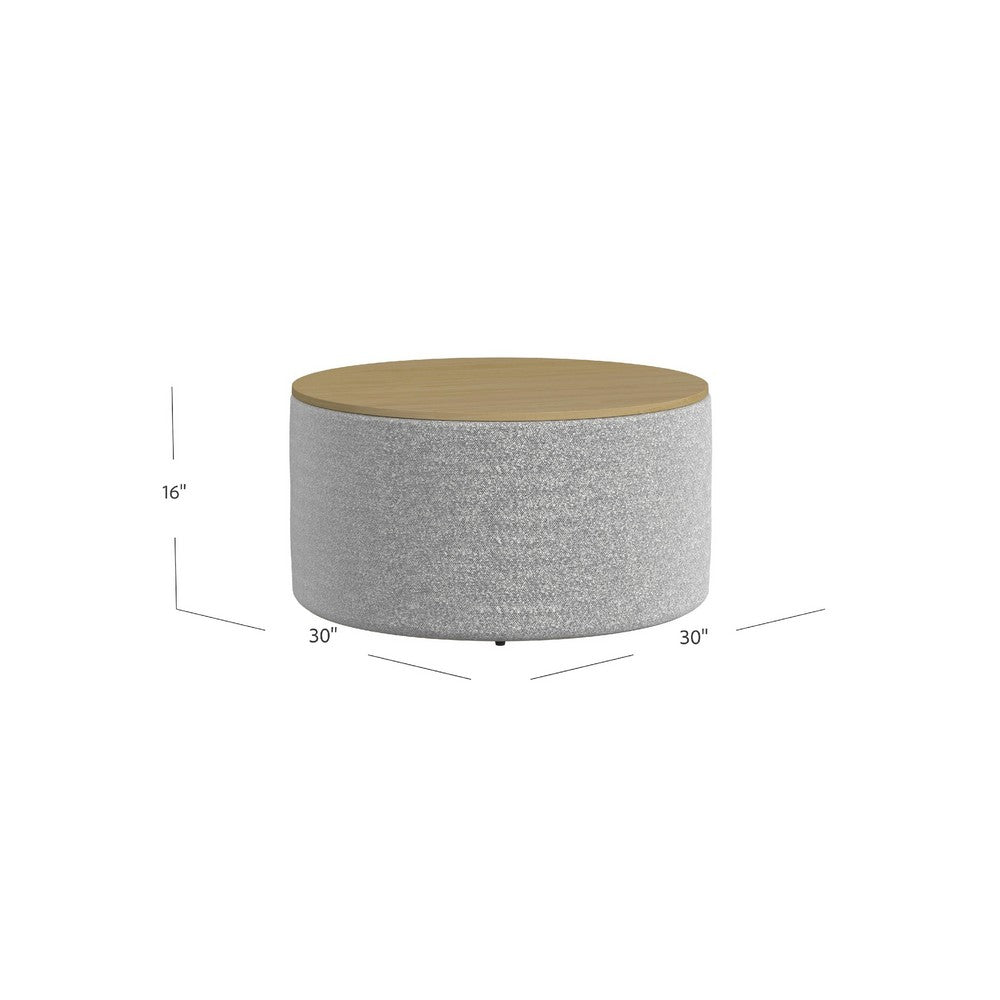 Mesy Storage Ottoman, 30 Inch Round Lift Tray Top, Light Gray Boucle -BM334101