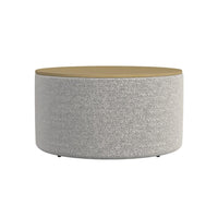 Mesy Storage Ottoman, 30 Inch Round Lift Tray Top, Light Gray Boucle -BM334101