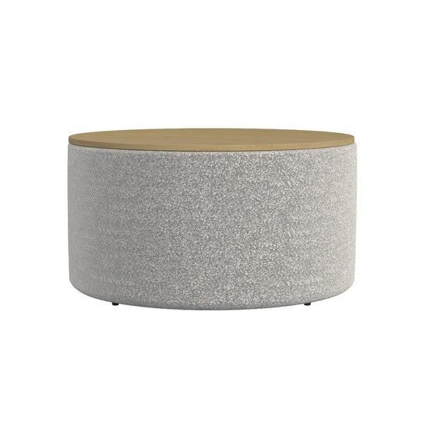Mesy Storage Ottoman, 30 Inch Round Lift Tray Top, Light Gray Boucle -BM334101