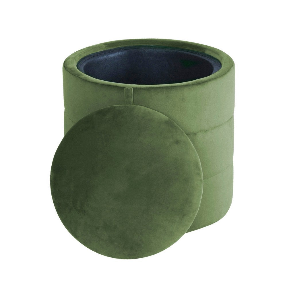 Pero Storage Ottoman, 18 Inch Round Removable Lid, Rich Green Velvet -BM334102