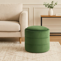 Pero Storage Ottoman, 18 Inch Round Removable Lid, Rich Green Velvet -BM334102