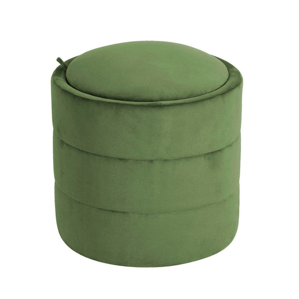 Pero Storage Ottoman, 18 Inch Round Removable Lid, Rich Green Velvet -BM334102