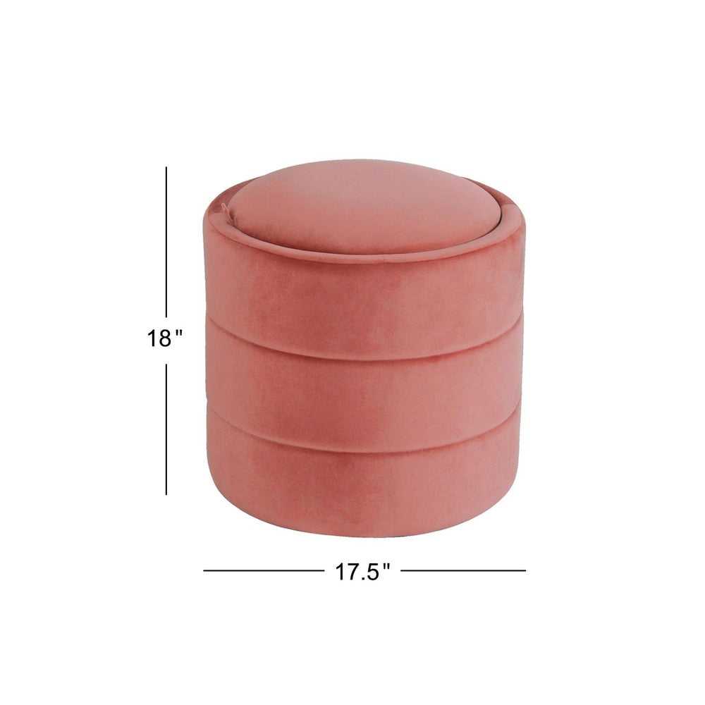 Pero Storage Ottoman, 18 Inch Round Removable Lid, Blush Pink Velvet -BM334103