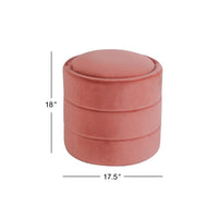 Pero Storage Ottoman, 18 Inch Round Removable Lid, Blush Pink Velvet -BM334103