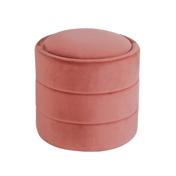 Pero Storage Ottoman, 18 Inch Round Removable Lid, Blush Pink Velvet -BM334103