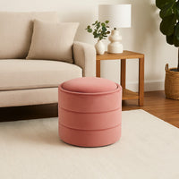 Pero Storage Ottoman, 18 Inch Round Removable Lid, Blush Pink Velvet -BM334103