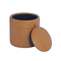 Pero Storage Ottoman, 18 Inch Round Removable Lid, Brown Faux Leather -BM334104