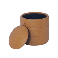 Pero Storage Ottoman, 18 Inch Round Removable Lid, Brown Faux Leather -BM334104