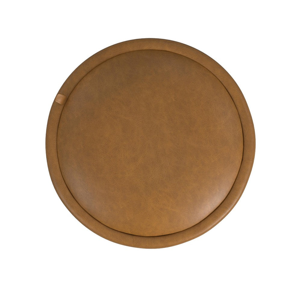 Pero Storage Ottoman, 18 Inch Round Removable Lid, Brown Faux Leather -BM334104