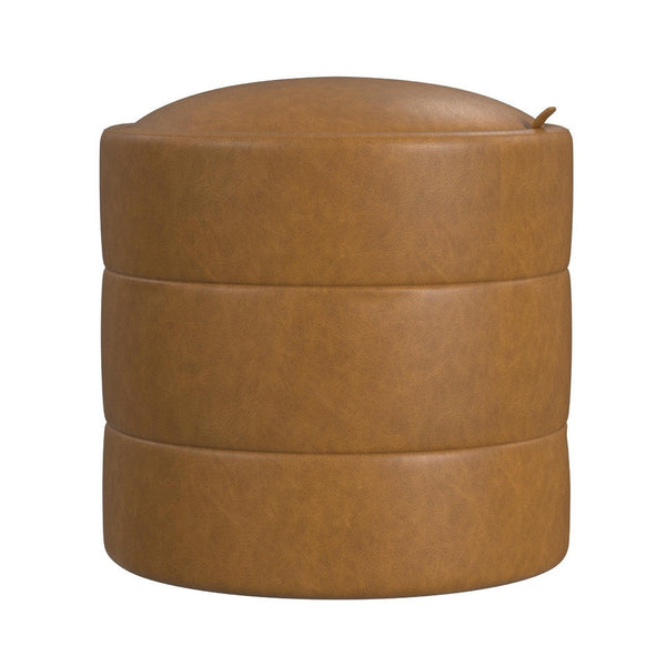 Pero Storage Ottoman, 18 Inch Round Removable Lid, Brown Faux Leather -BM334104