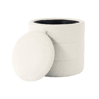 Pero Storage Ottoman, 18 Inch Round Removable Lid, White Boucle Fabric -BM334105