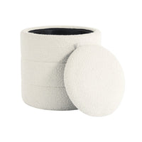 Pero Storage Ottoman, 18 Inch Round Removable Lid, White Boucle Fabric -BM334105