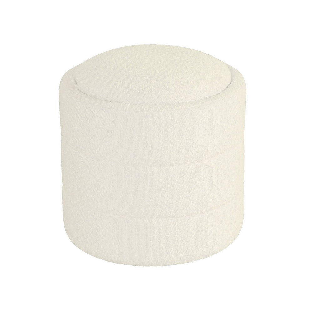 Pero Storage Ottoman, 18 Inch Round Removable Lid, White Boucle Fabric -BM334105