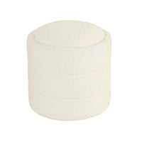 Pero Storage Ottoman, 18 Inch Round Removable Lid, White Boucle Fabric -BM334105