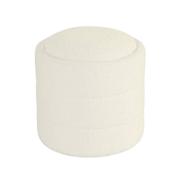 Pero Storage Ottoman, 18 Inch Round Removable Lid, White Boucle Fabric -BM334105