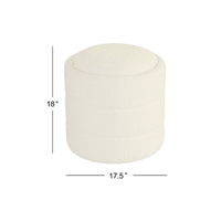 Pero Storage Ottoman, 18 Inch Round Removable Lid, White Boucle Fabric -BM334105