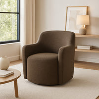 Kopi Swivel Accent Club Chair, Dark Brown Boucle, Curved Backrest -BM334109