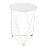 Accent Table, 18 Inch, Round Mirror Top and Open White Metal Base -BM334114