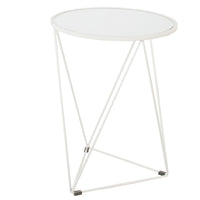 Accent Table, 18 Inch, Round Mirror Top and Open White Metal Base -BM334114