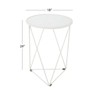 Accent Table, 18 Inch, Round Mirror Top and Open White Metal Base -BM334114