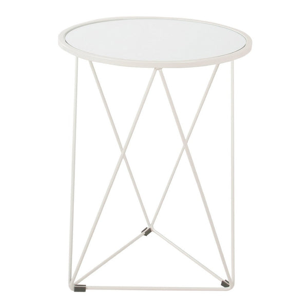 Accent Table, 18 Inch, Round Mirror Top and Open White Metal Base -BM334114