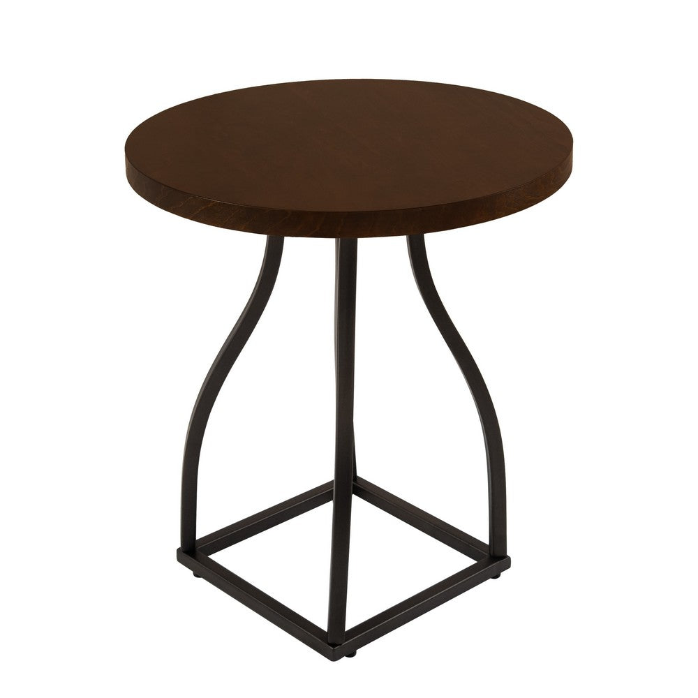 Tior Accent Table, 20 Inch Round Wood Laminate Top, Black Metal Base -BM334115