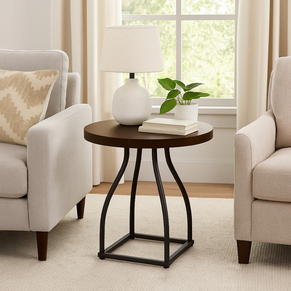 Tior Accent Table, 20 Inch Round Wood Laminate Top, Black Metal Base -BM334115