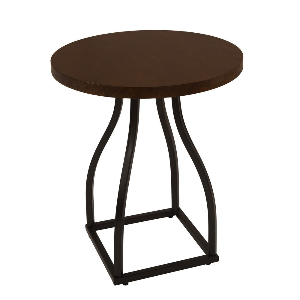 Tior Accent Table, 20 Inch Round Wood Laminate Top, Black Metal Base -BM334115