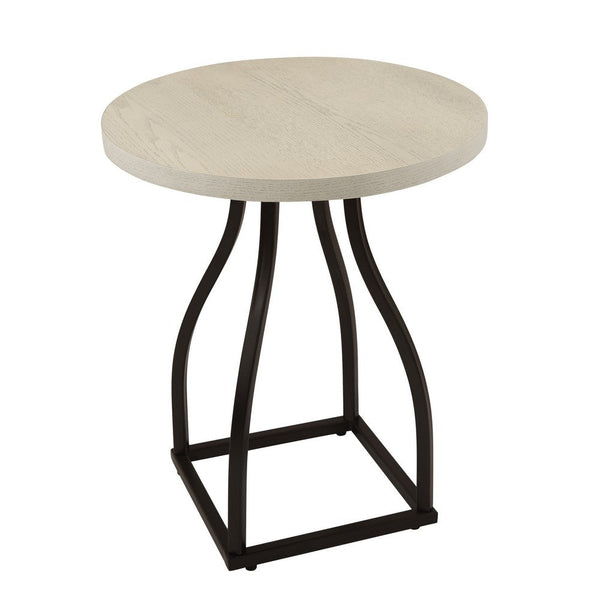 Tior Accent Table, 20 Inch Round Wood White Top, Black Metal Base -BM334116