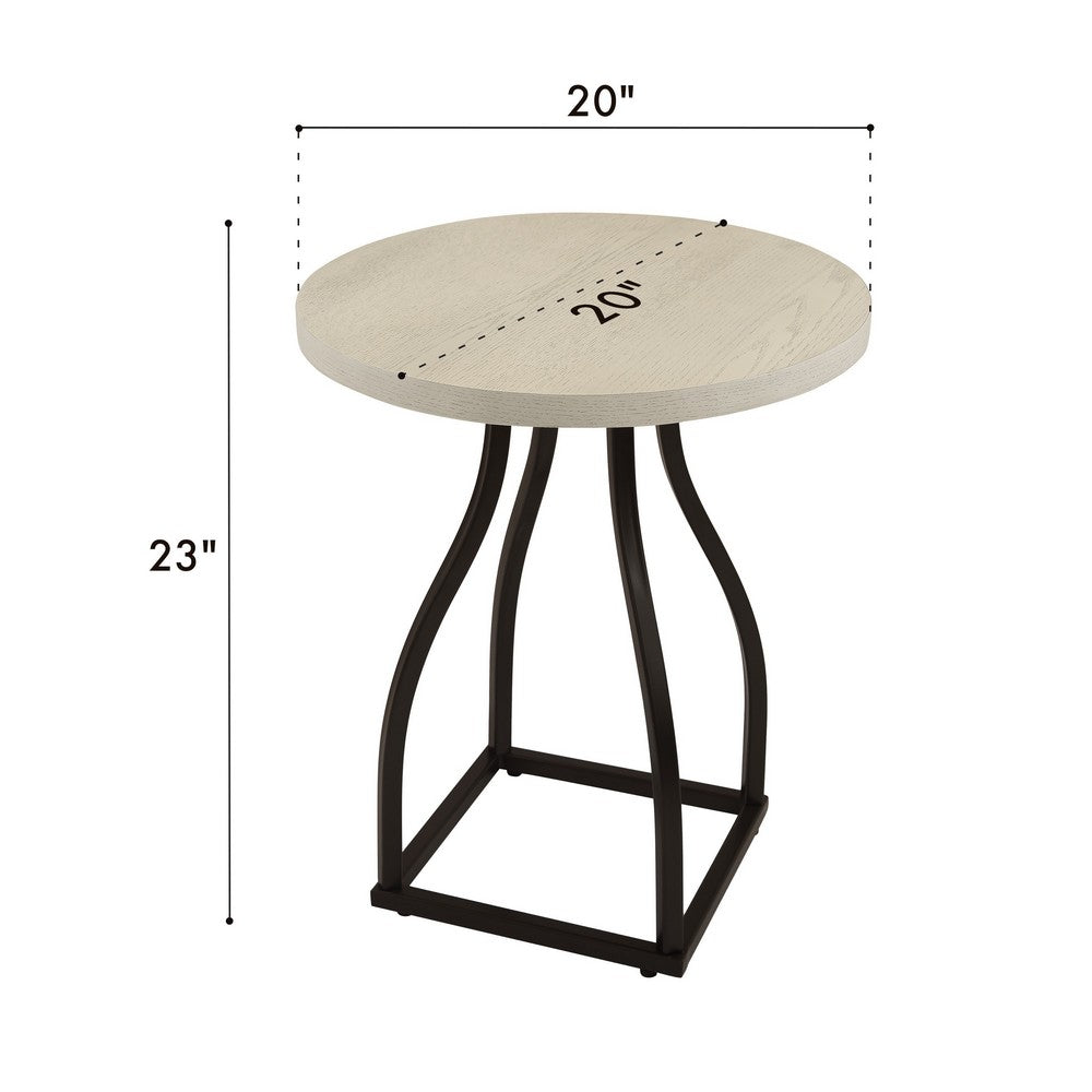 Tior Accent Table, 20 Inch Round Wood White Top, Black Metal Base -BM334116