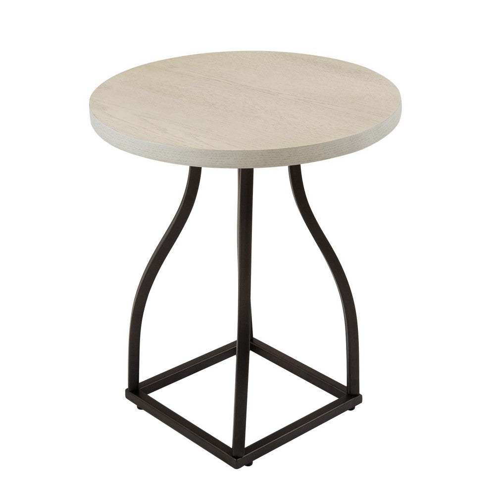 Tior Accent Table, 20 Inch Round Wood White Top, Black Metal Base -BM334116