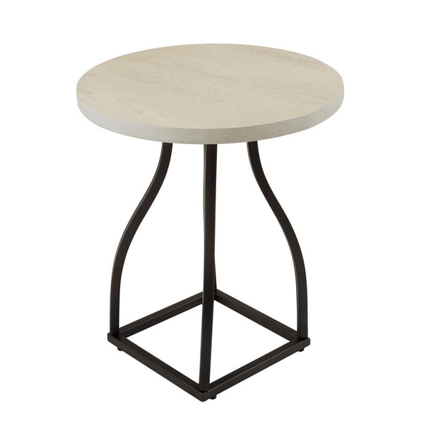 Tior Accent Table, 20 Inch Round Wood White Top, Black Metal Base -BM334116