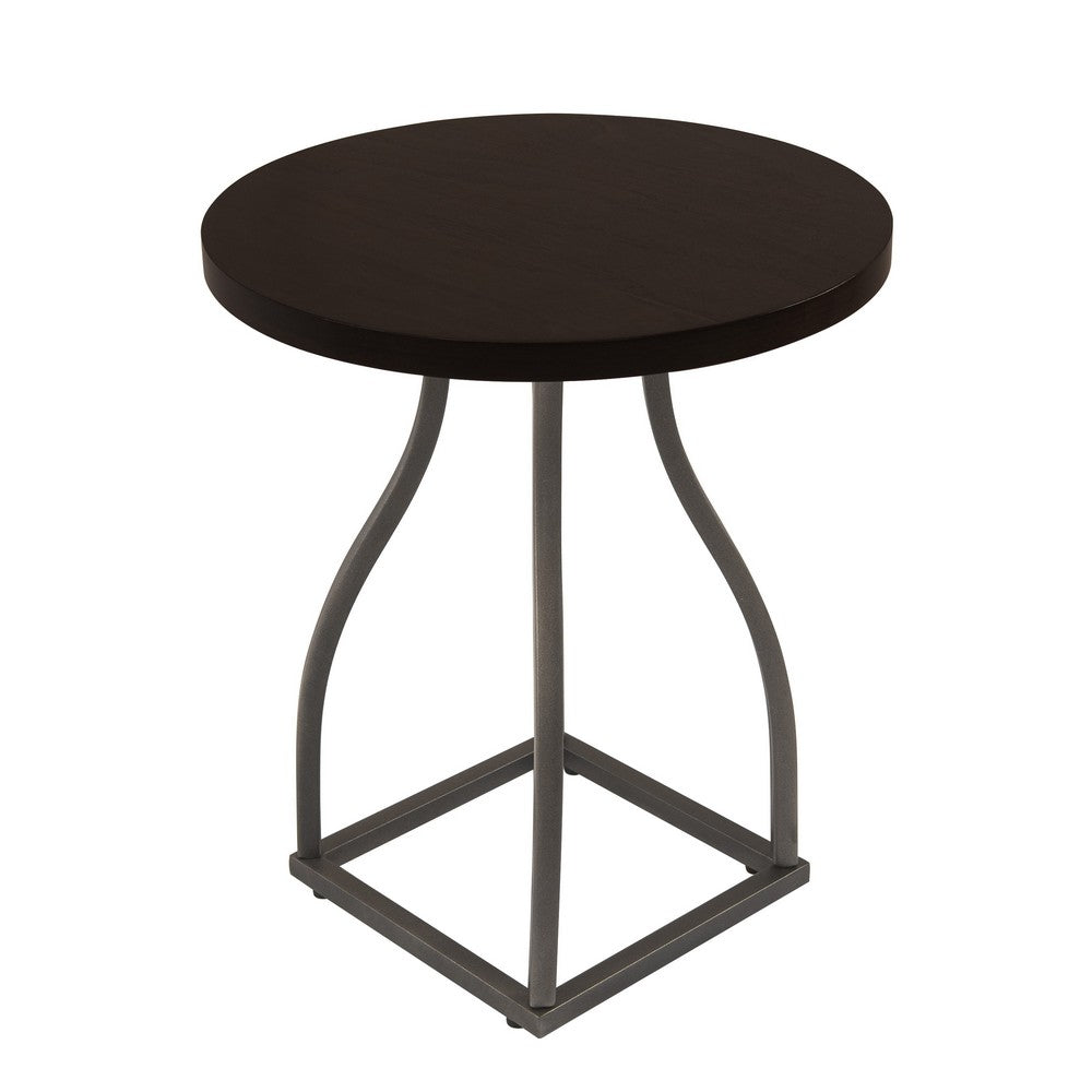 Tior Accent Table, 20 Inch Round Wood Brown Top, Gray Metal Base -BM334117