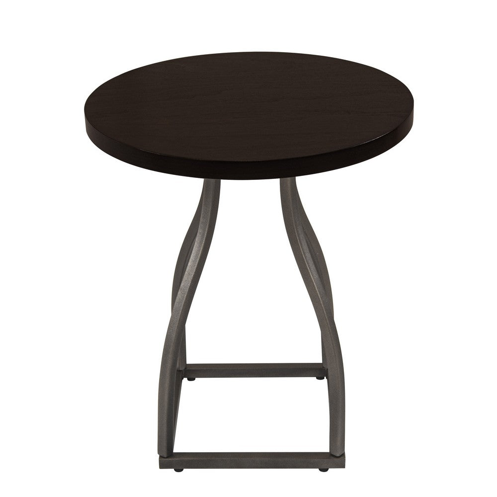 Tior Accent Table, 20 Inch Round Wood Brown Top, Gray Metal Base -BM334117